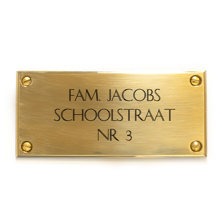 Naambordje messing, 120 × 55 mm, in glanzend messing.