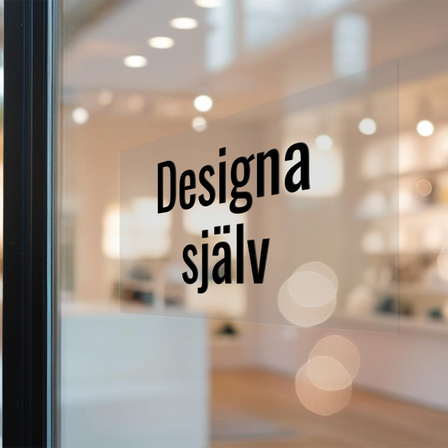 Rektangulär dekal med transparent vinyl och svart text