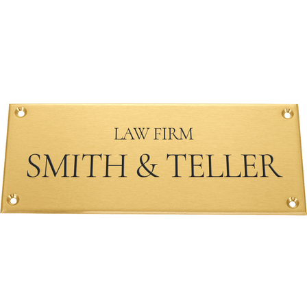 Brass door sign black text with screw