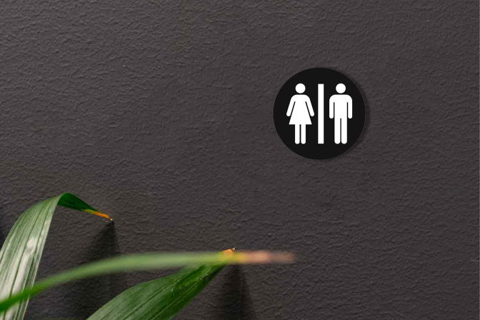 Black plastic WC-sign with white icon