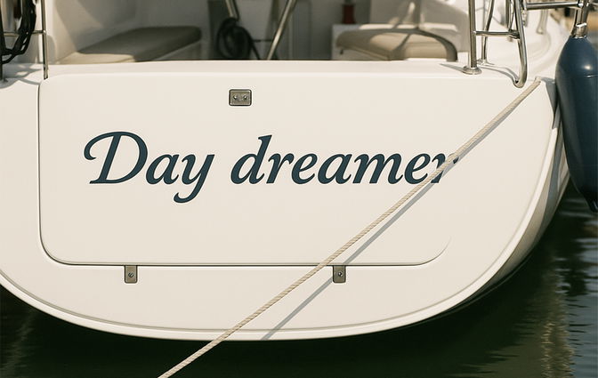 Personalised boat decal made from cut-out letters