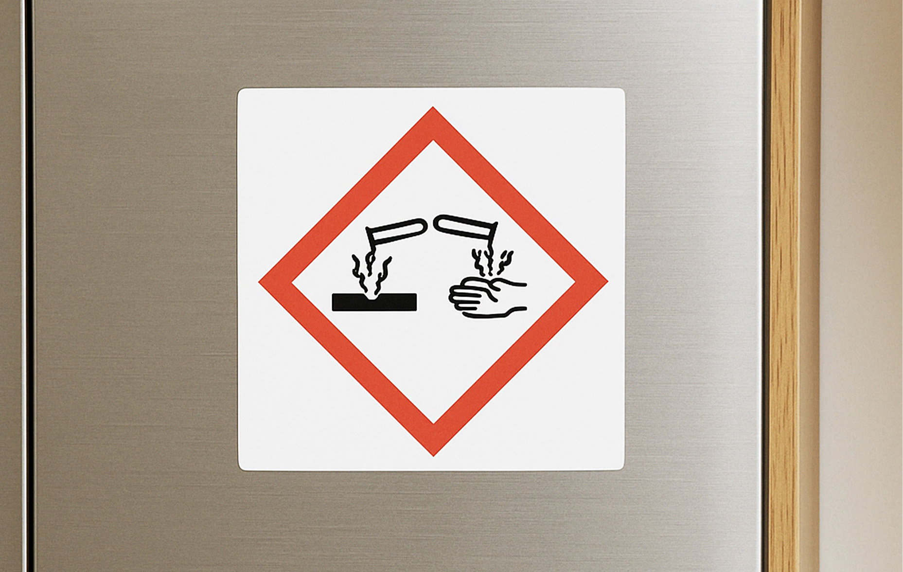Faropiktogram med symbol för frätande ämnen