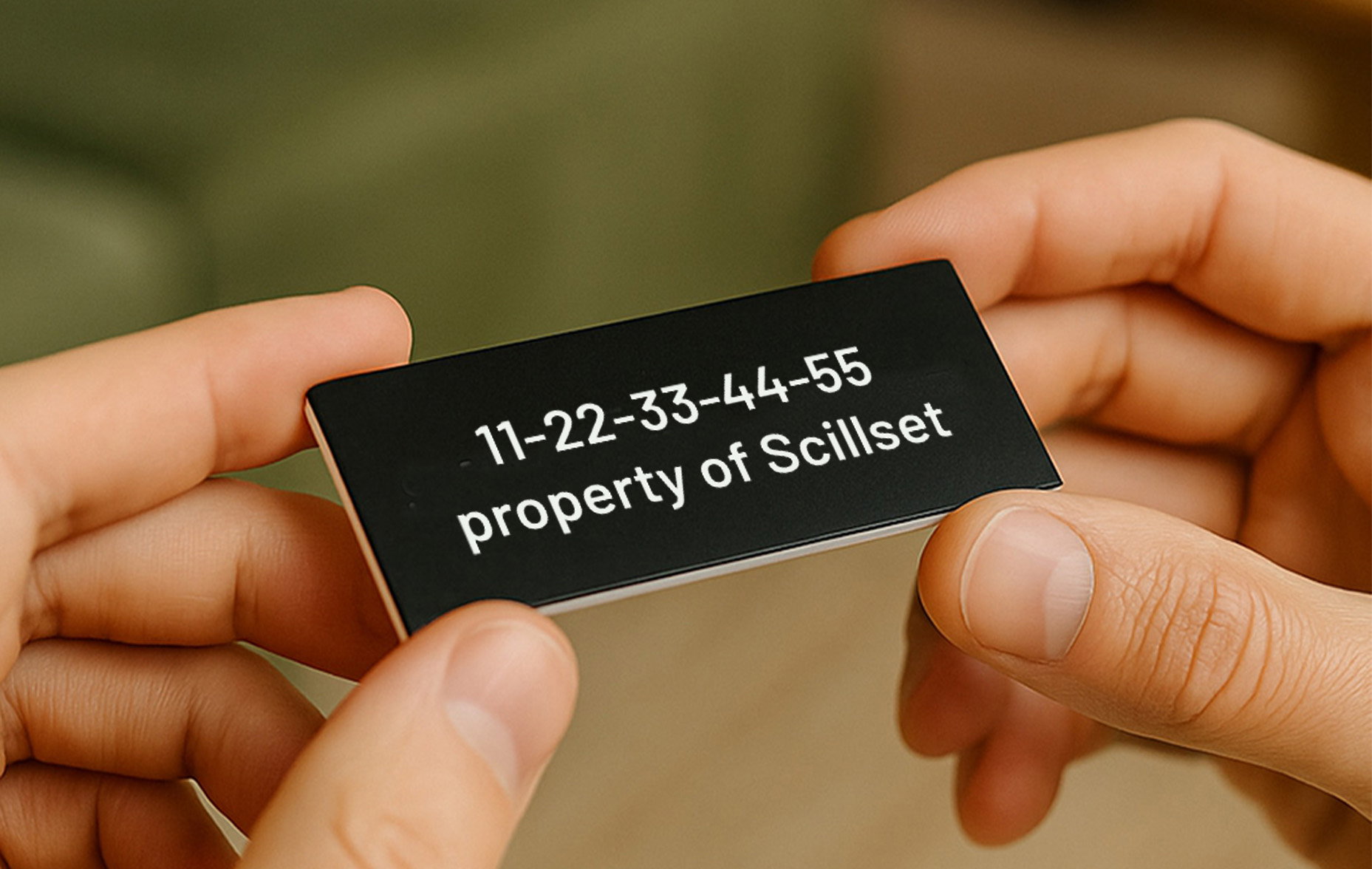 Black plastic label with engraving