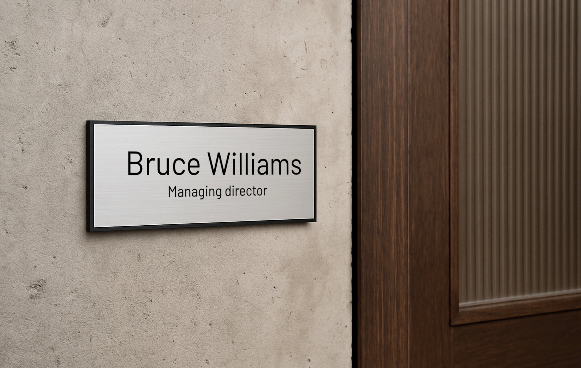 Custom name plate in silver with black engraving 