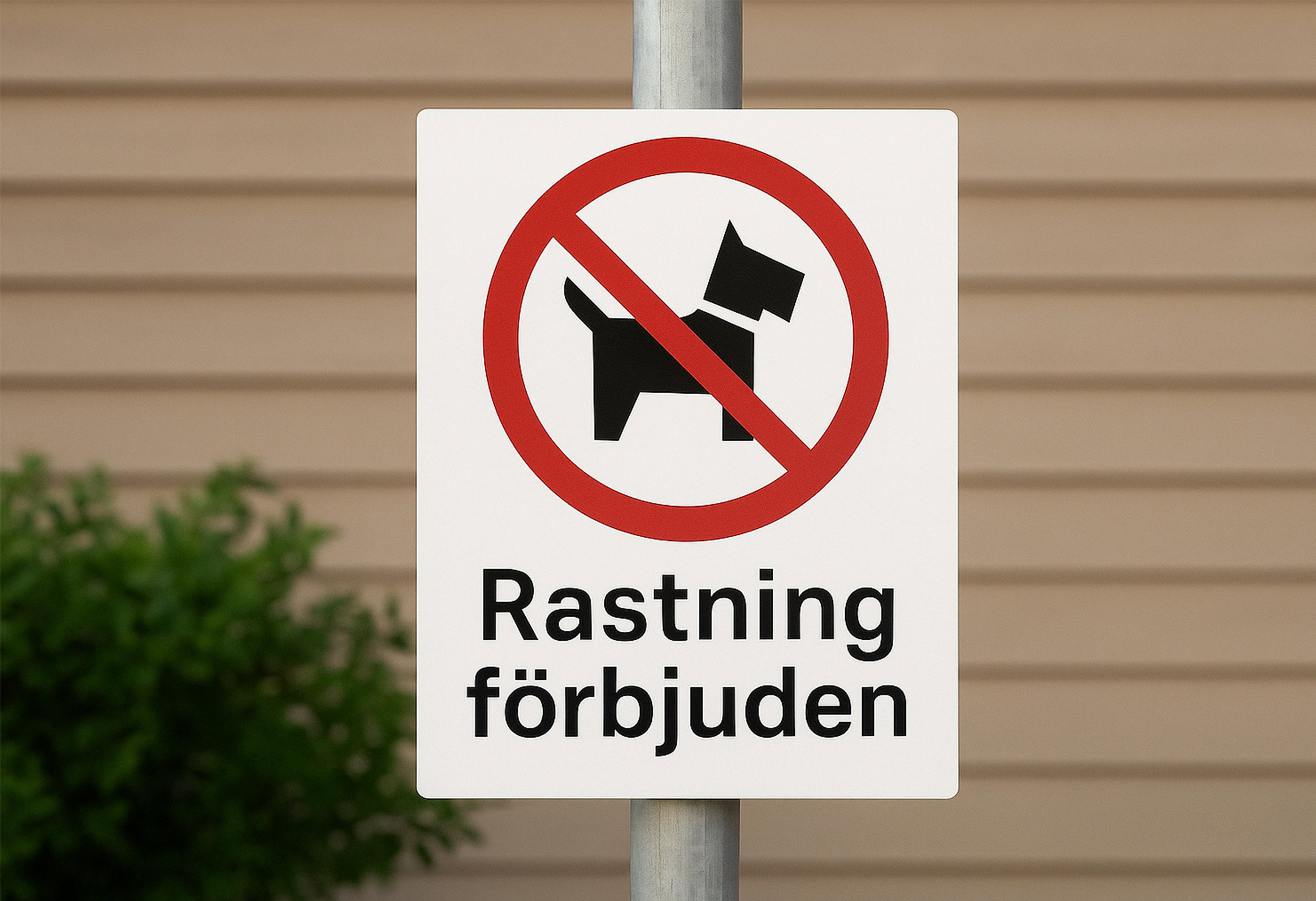 Förbudsskylt med texten rastning förbjuden