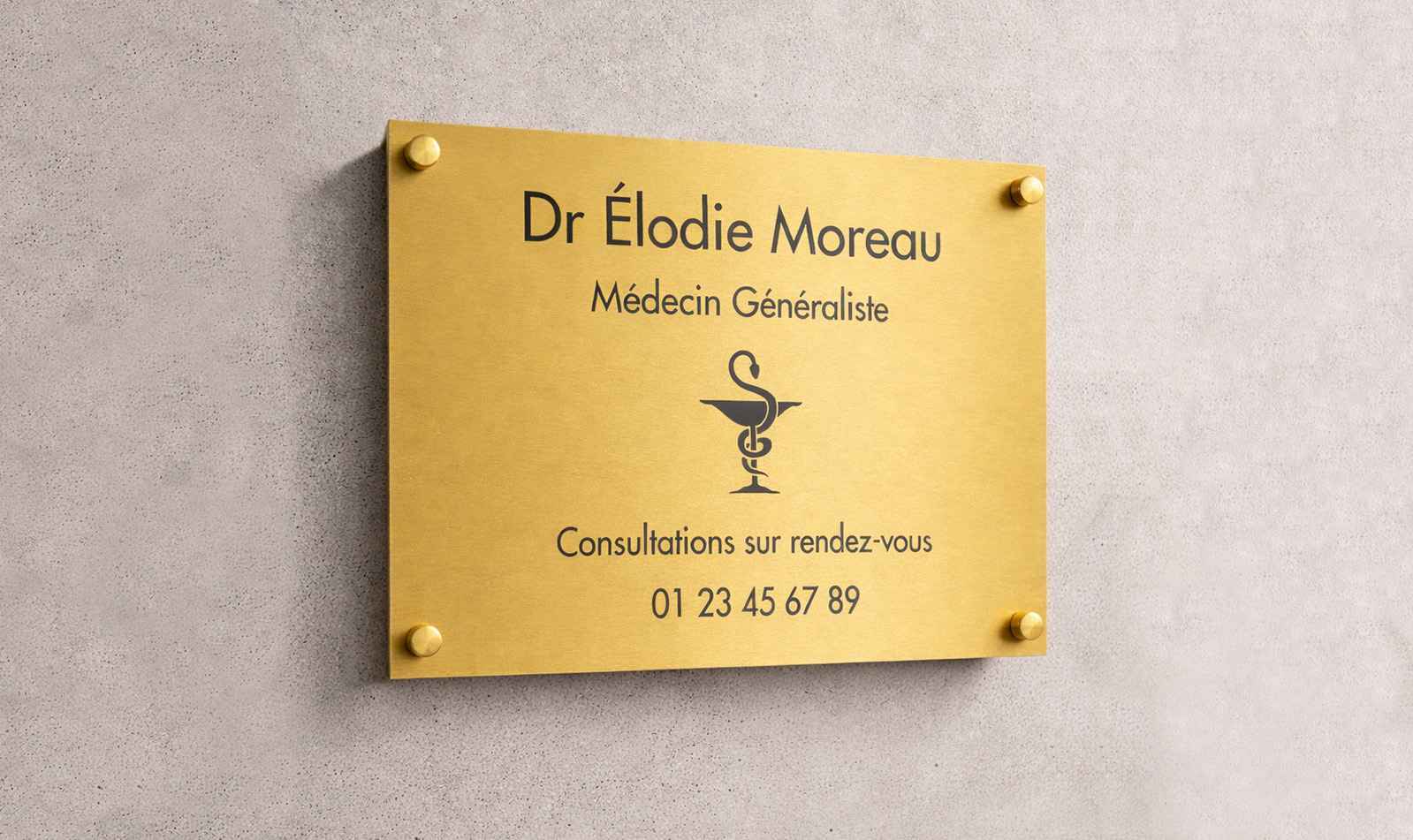 Plaque entreprise en aluminium doré
