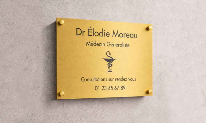 Plaque entreprise en aluminium doré