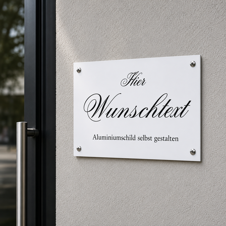 Blechschild mit schwarzer Schrift