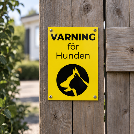 Skylt som varnar för hund