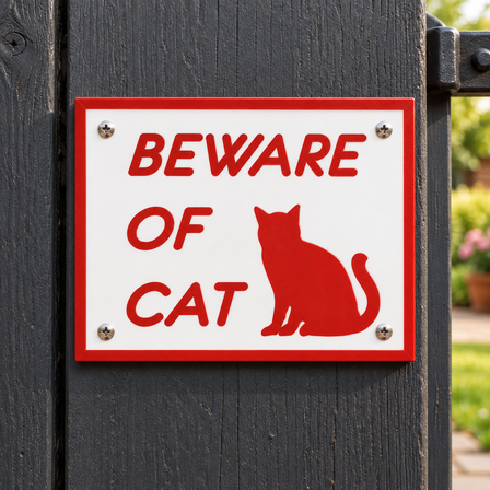Plastic sign with screws and warning text