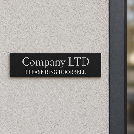 Doorbell sign in black engraved plastic