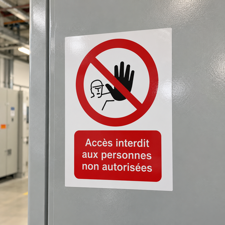 Autocollant d'interdiction en vinyle Accès interdit aux personnes non autorisées sur une porte métallique