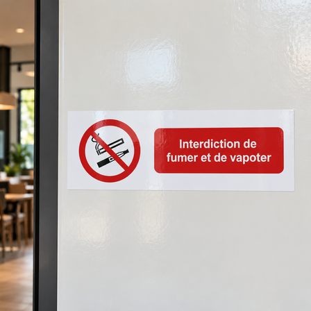 Autocollant en vinyle Interdiction de fumer et de vapoter sur un mur à l'entrée d'un restaurant