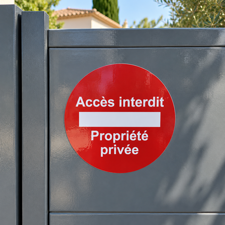 Autocollant rond en vinyle Accès interdit Propriété privée sur un portail