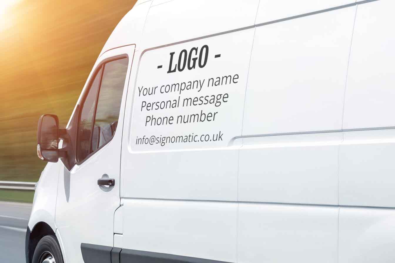 Custom van decal with cut vinyl letters for company logo or text